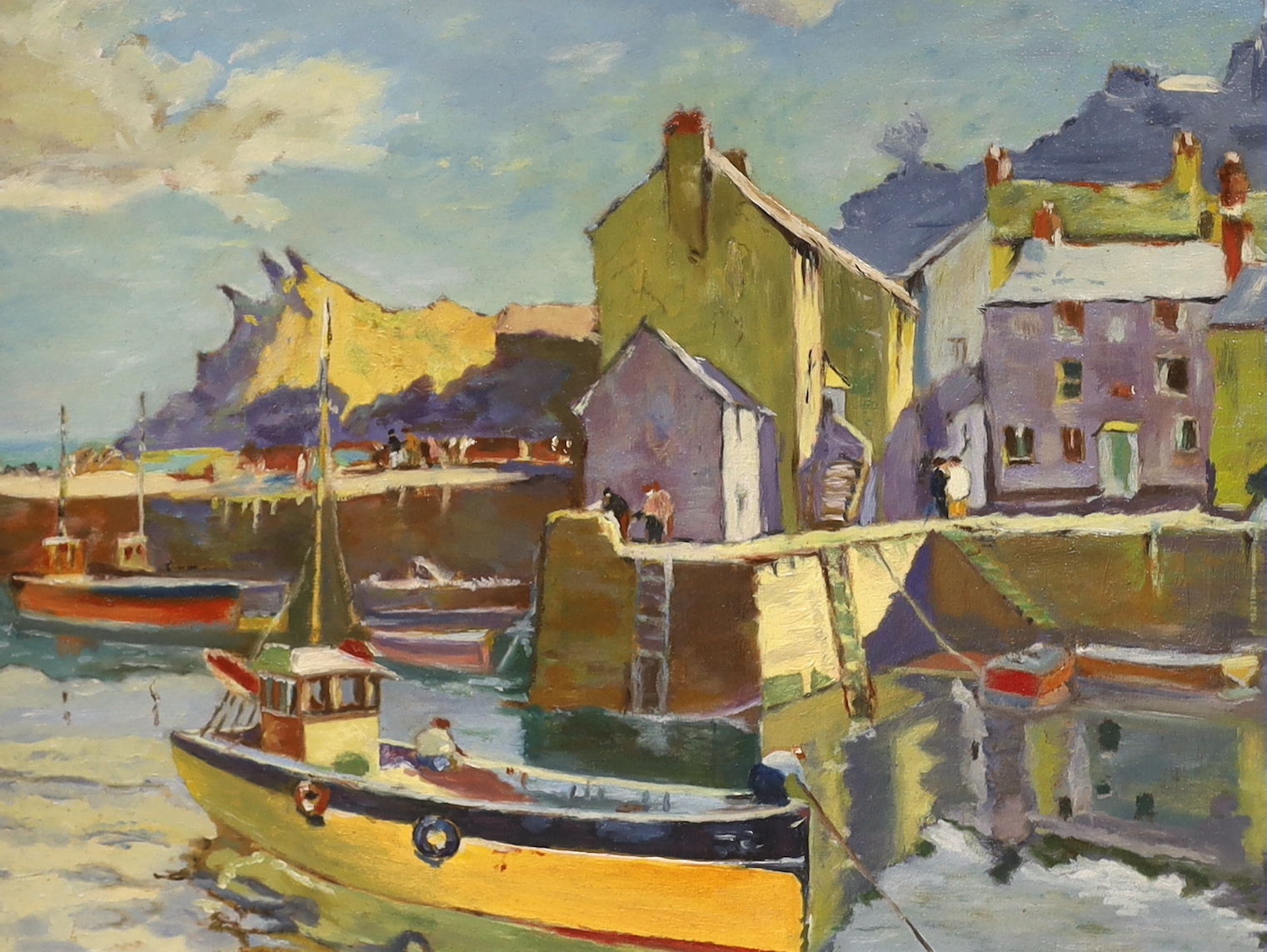 After Jack Merriott, oil on board, Penzance Harbour, 39 x 29cm